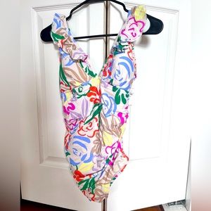 Maternity Ruffled V Neck One Piece Bathing Suit